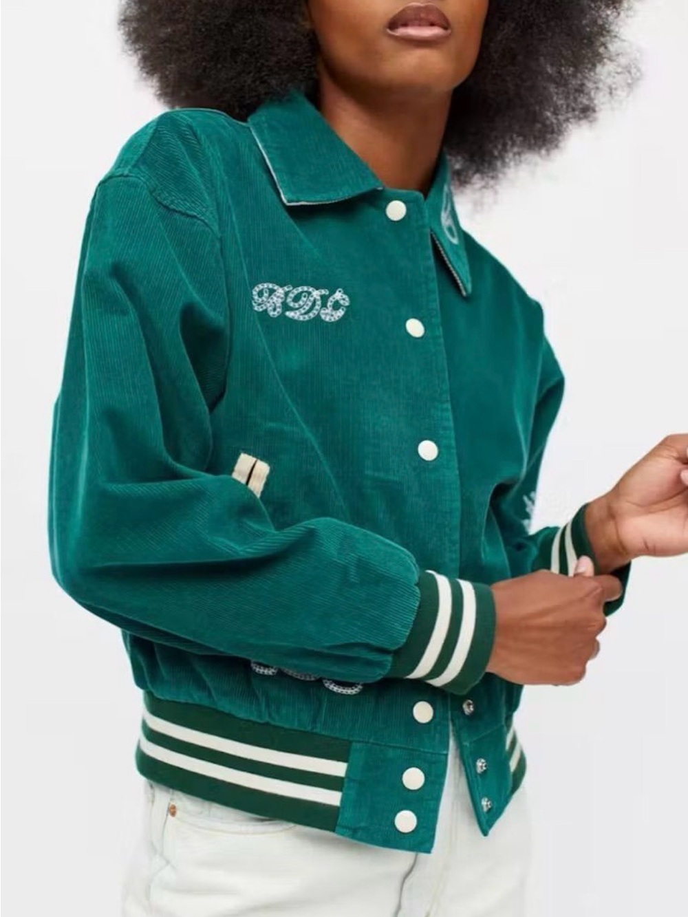 BDG Embroidered Green Corduroy Bomber Jacket